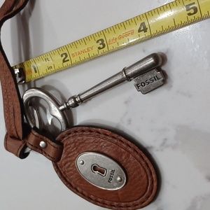 4in Nickel Fossil key, with 3in leather Fob keychain FOR YOUR FOSSIL BAG
